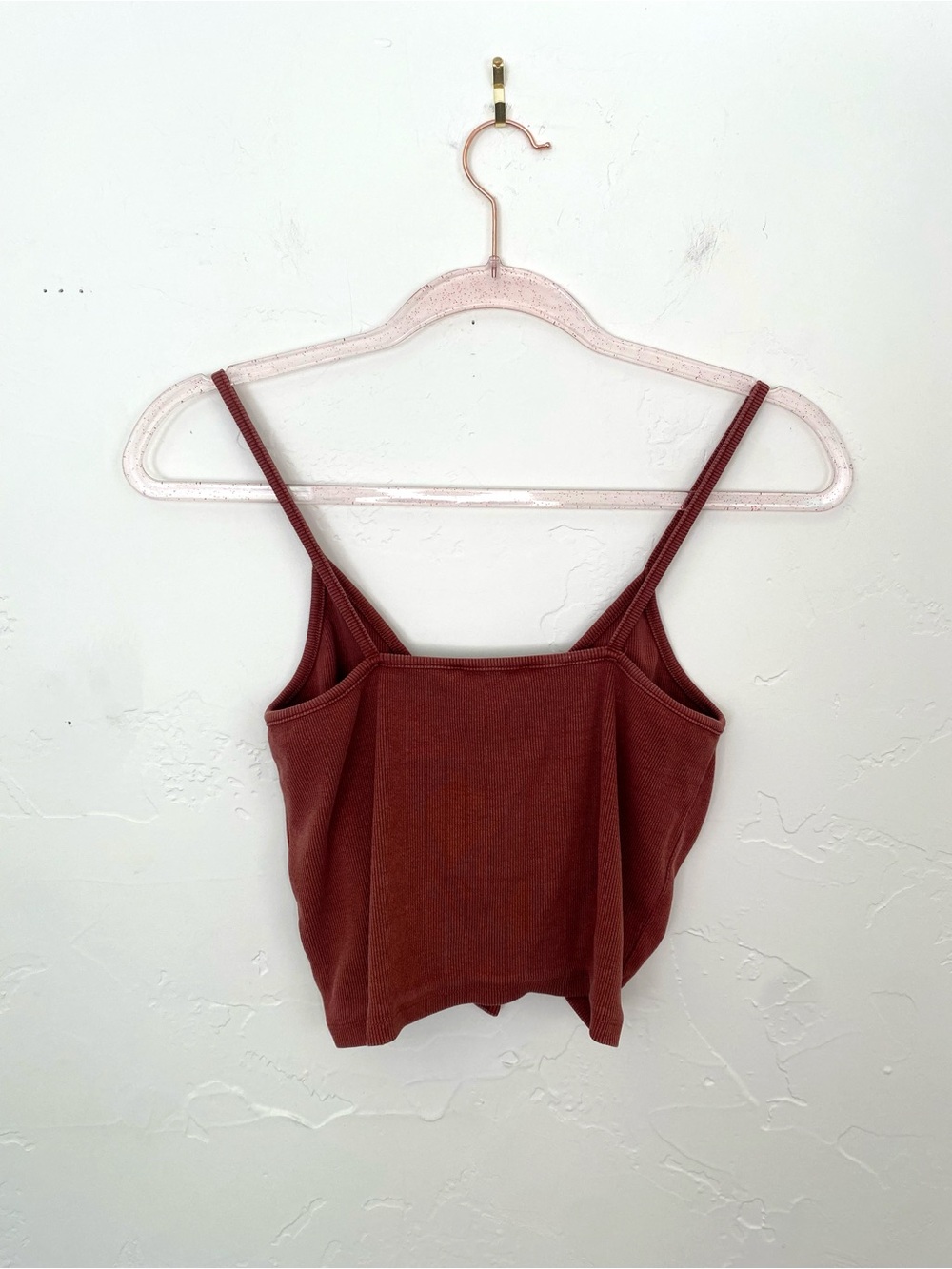 Zara Rust Ruched Ribbed Spaghetti Strap Crop Top - Picture 7 of 9